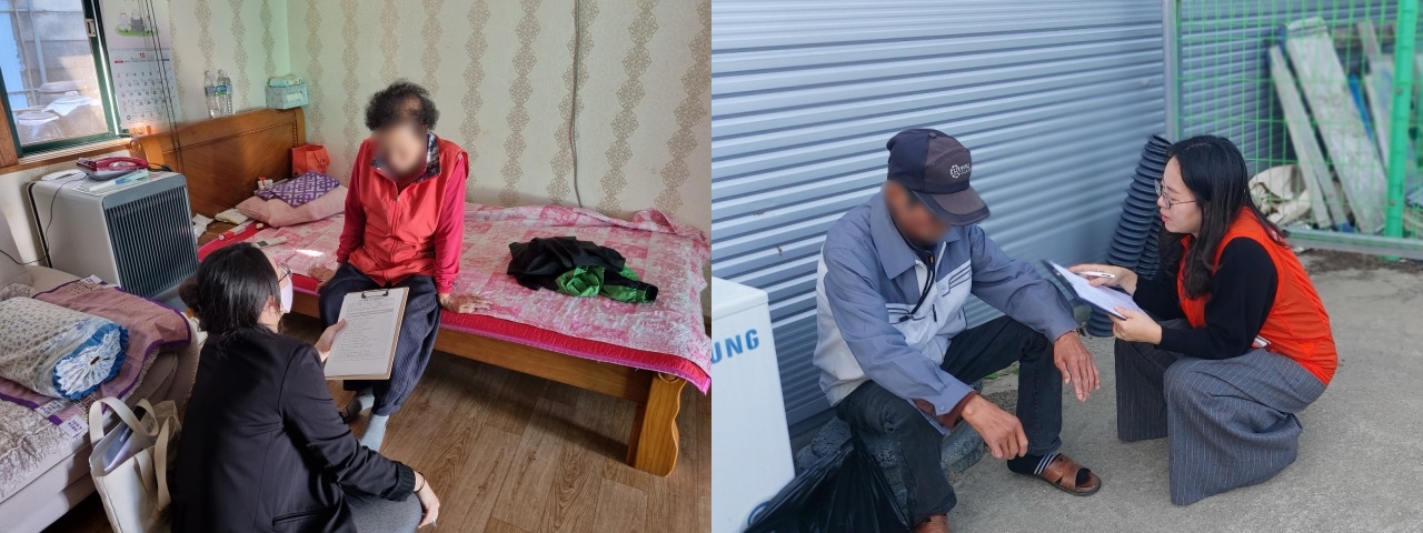 지역 주민을 직접 만나 마을의 불편과 어려움을 듣고 있는 윤수진 관리사 ⓒ본인 제공