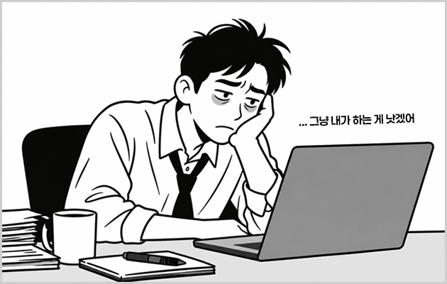 AI를 쓰다가 지친 직장인의 모습