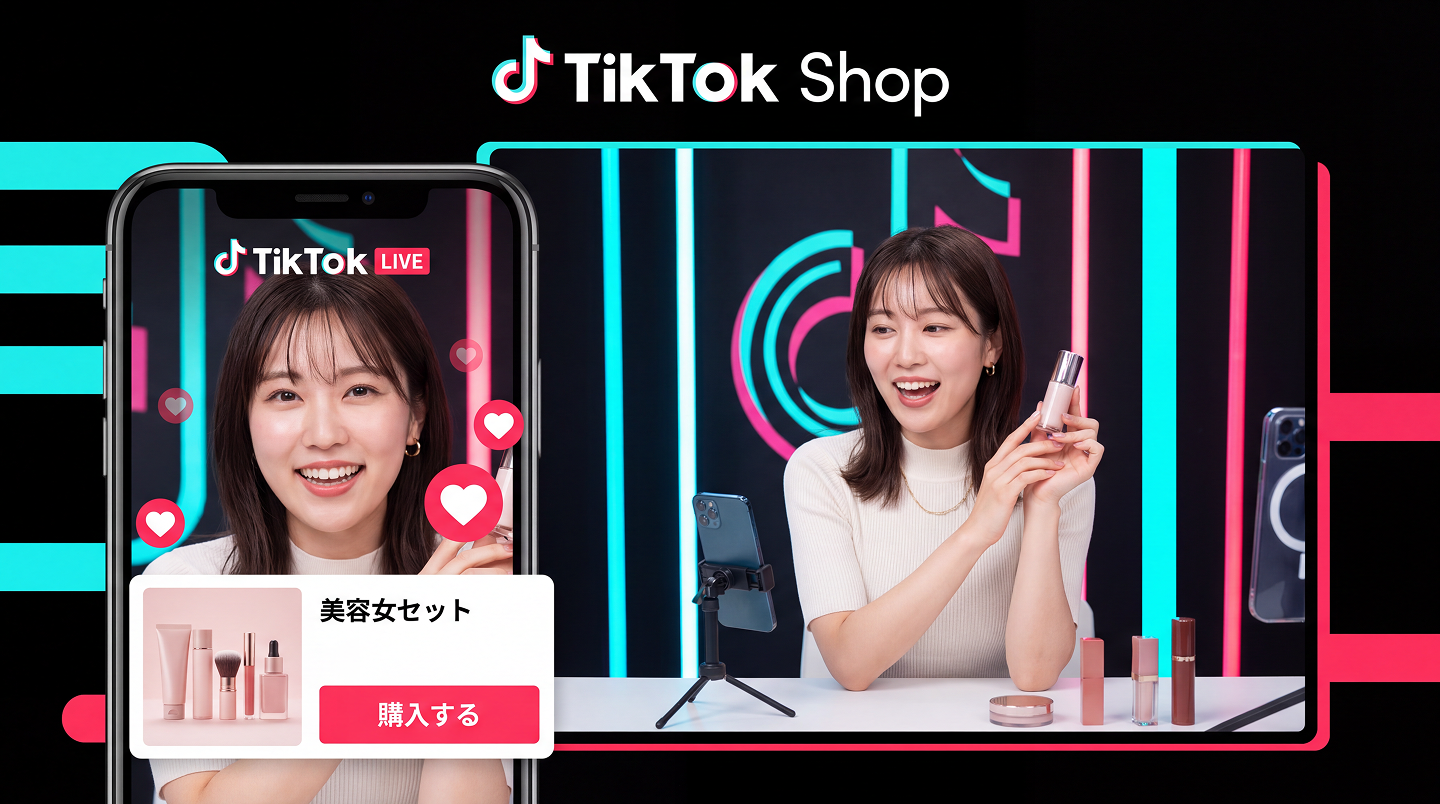 틱톡샵 LIVE에서 크리에이터가 화장품을 소개하는 장면